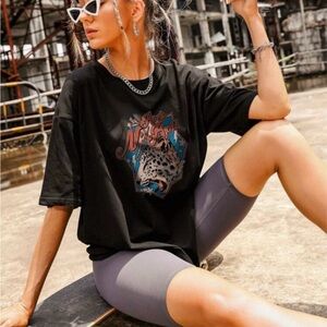 Black Graphic T-Shirt with Leopard Design